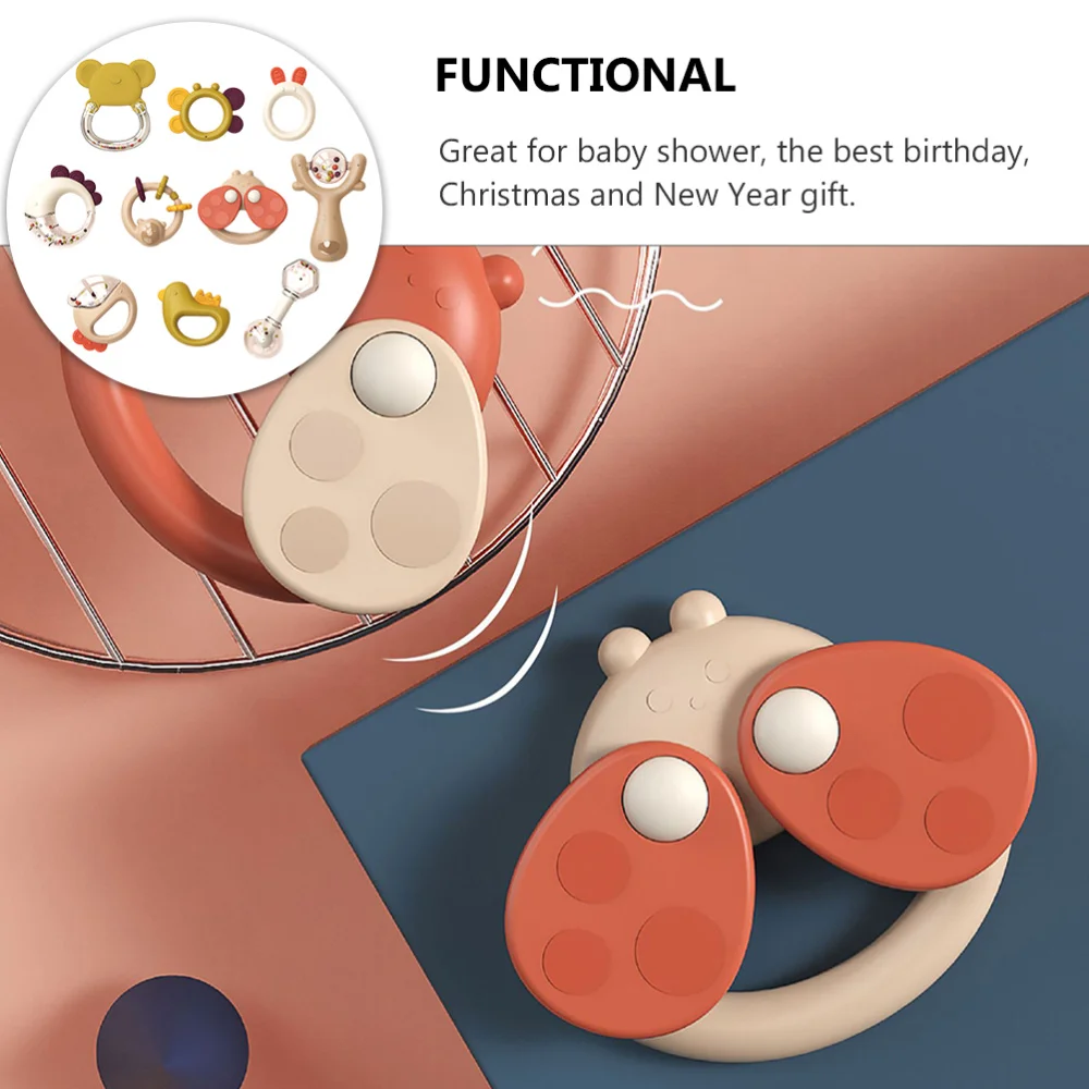 

1 Set/10pcs Chewing Toys Portable Hand Shaking Rattle Teether for Infant Baby