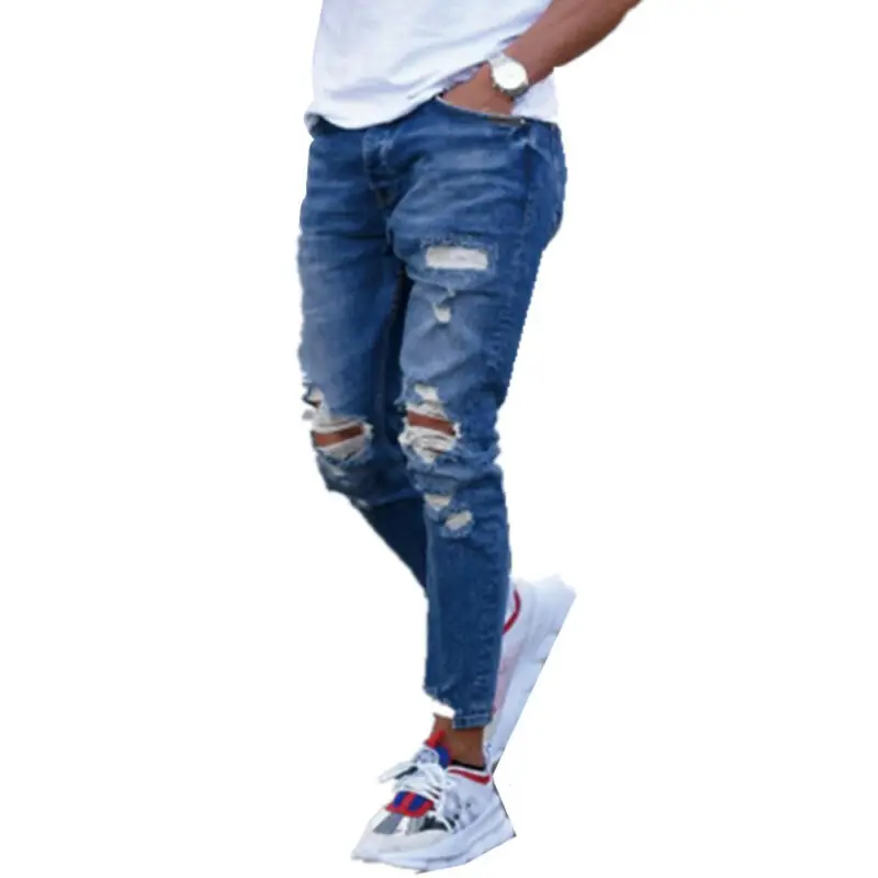 

Men Casual Ripped Jeans Denim Pants Fashion Slim Fit Skinny Stretchy Trousers