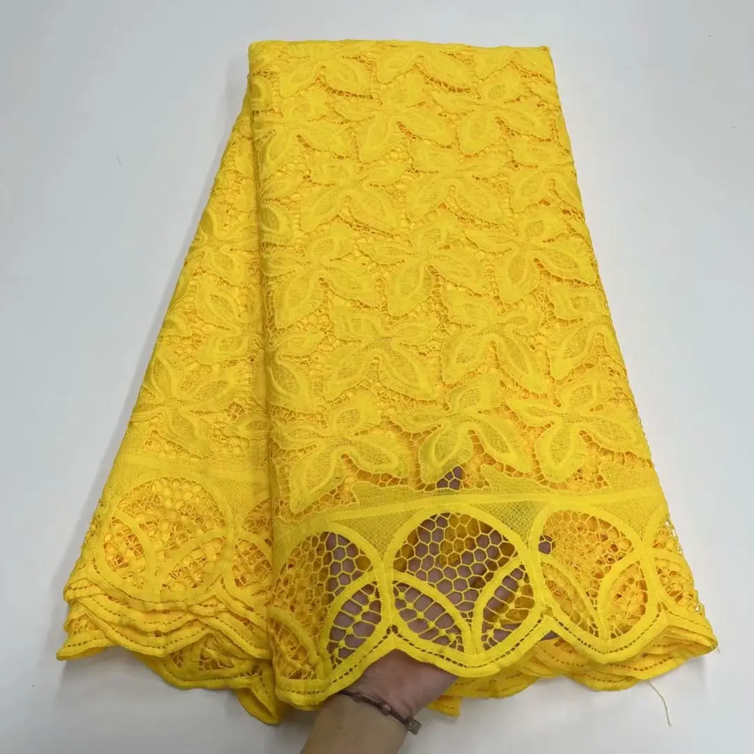 

2021 красивый желтый новейший дизайн водорастворимое кружево с блестками Высокое качество для вечернего платья красивая африканская кружев...