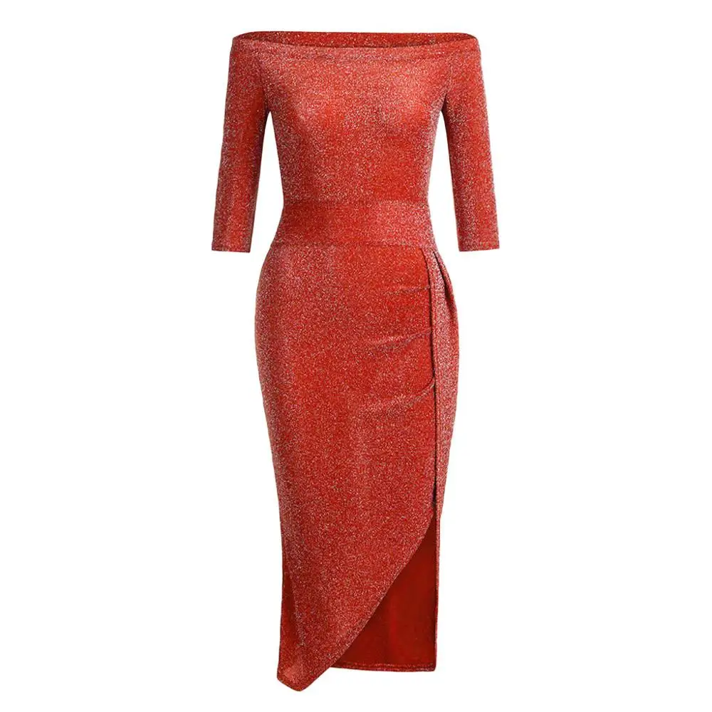 Dress Women Christmas Party Ladies Bag Hip Split Off Shoulder Sexy Long Bodycon Bright Crystal Dinner Vestidos | Женская одежда
