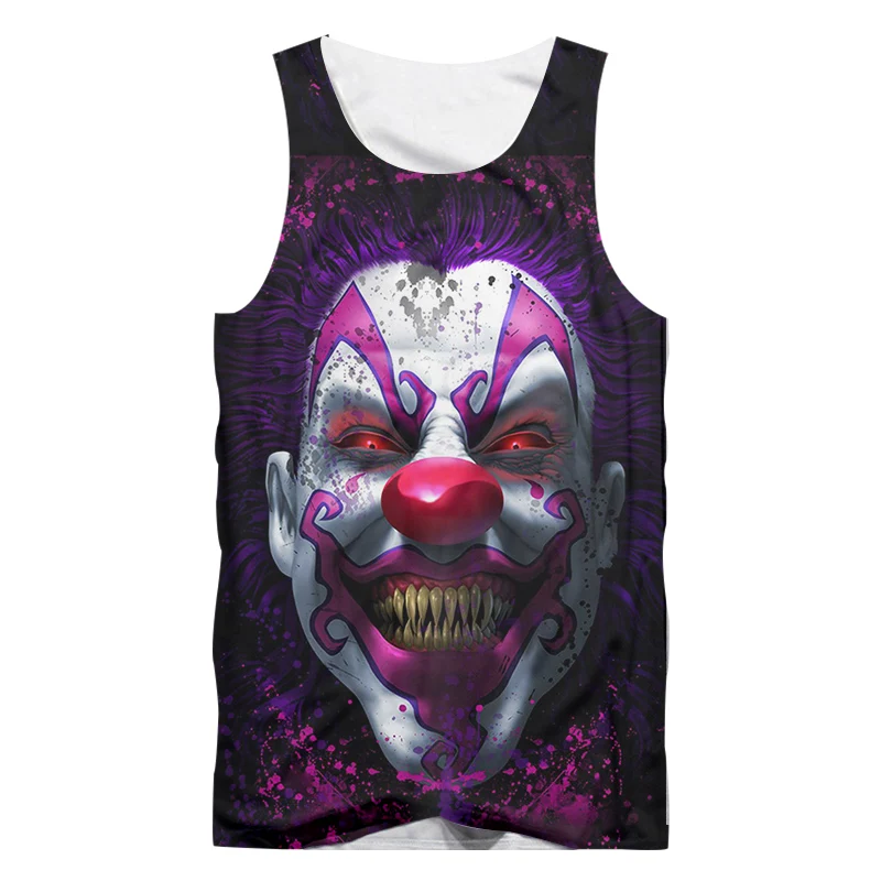 UJWI Halloween 3D Tank Top Black Summer Funny Print clown Scary smiley Vests Male O Neck Sleeveless waistcoat Casual Tanktop | Мужская