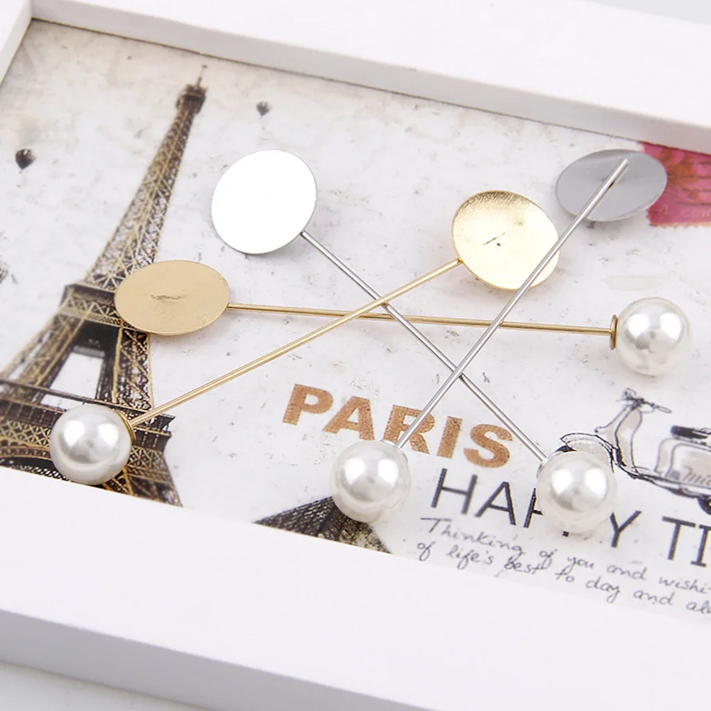 

10 Pcs Gold Silver Color Simulated Pearl Alloy Copper Long Brooch Pin For DIY Brooches Lapel Dress Jewelry Parts Accessories