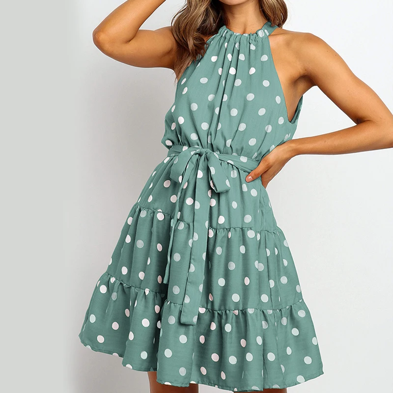 

Polka Dot Print Sleeveless Sexy Dress Women Clothes Summer Casual Loose Streetwear Holiday Elegant A-line Ladies Dress
