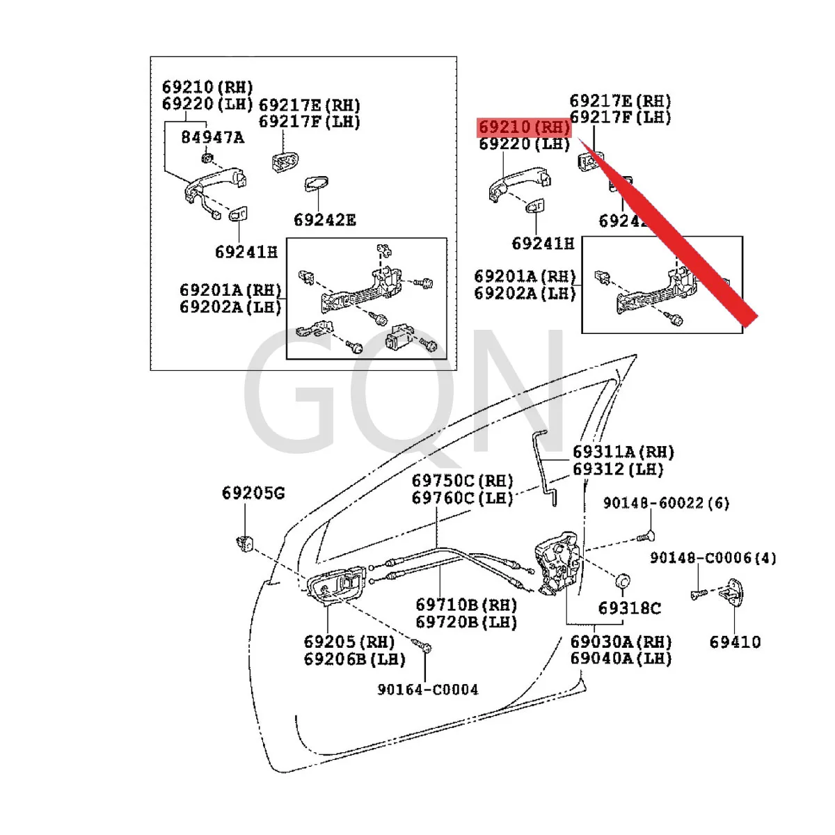 

Right front door outer handle assembly 2008-Toy ota VIO SCO ROL LAR AV4 outer handle (full color) door switch handle guard