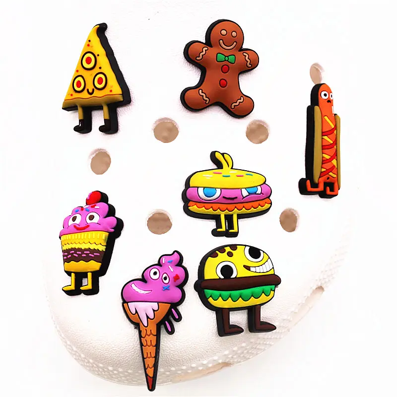 

1pcs Cartoon Foods Shoe Charms Cute Sandwich Ice Cream Hot Dog PVC Shoe Accessories Decoraciones for Croc Buckle jibz Kids Gifts