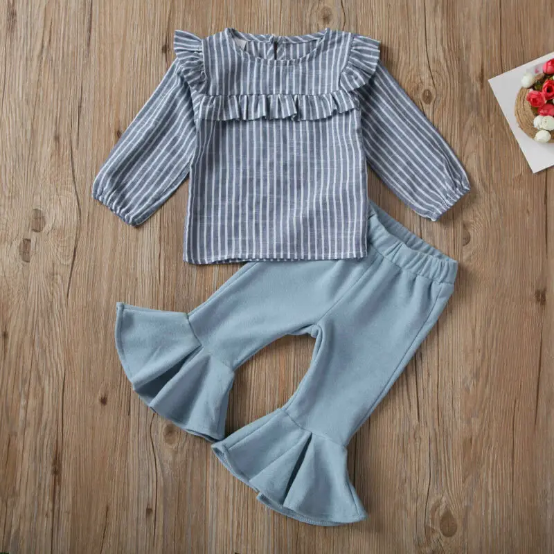 Детский комплект для маленьких девочек полосатый топ с рукавами крылышками