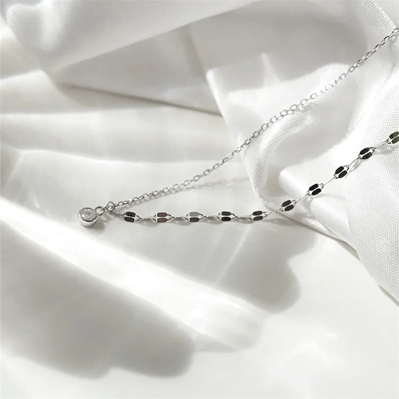 925 Sterling Silver Simple Crystal Pendant Creative Irregular Chain Necklace Women Light Luxury Wedding Jewelry Accessories | Украшения и