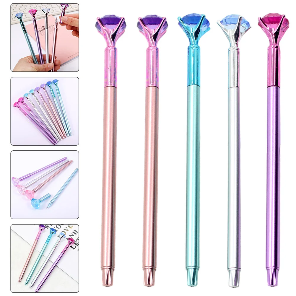 

5pcs Black Refill Pen Diamond Design Signing Pen Writing Pen for School Office