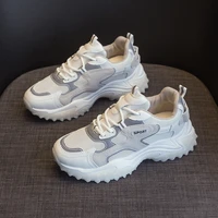 2021 comfy breathable mesh trainers chunky heels womens platform sneakers women shoes casual female white mesh shoes for woman
