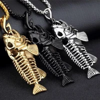 personality titanium steel pendant necklace fishbone skull necklace motorcycle party men women chain necklace hip hop jewelry