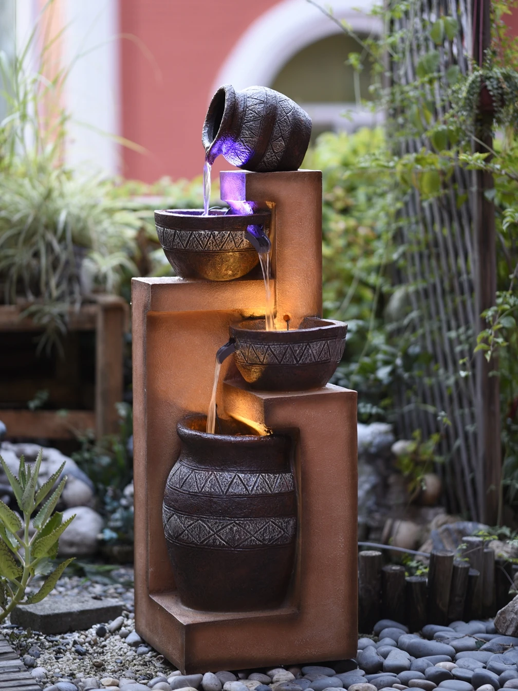 

Large Cascade Water Fountain Garden Terracotta Fish Pond Waterfall Powered Flowing Indoor Outdoor