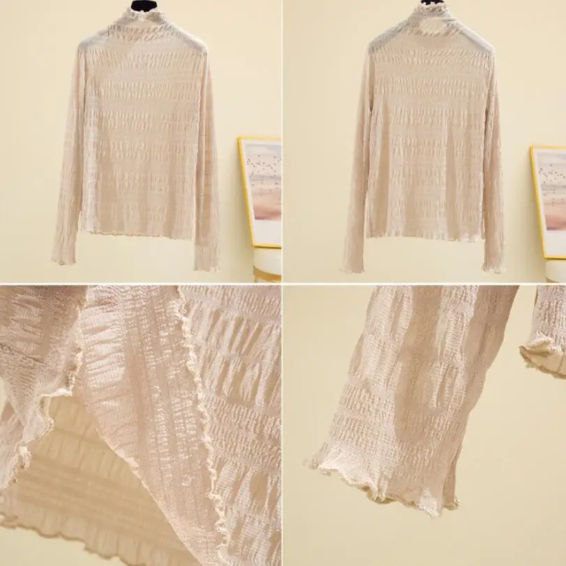 

2021 Spring Autumn Winter See Through Sexy Basic T Shirt Women Turtleneck Long Sleeve T-Shirt Women Tshirt Female Tops Tee Shirt