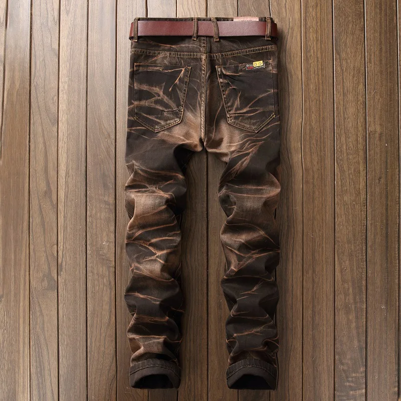 

2020 High Quality Men Casual Jeans Coated Slim Straight Pleated Biker Jeans Pants Male Denim Casual Pants Plus Size 42