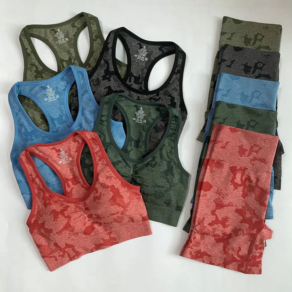 

2 Piece Adapt Camo Seamless Shorts Sets For Women Workout Summer Clothes Racer Back Crop Top Gym Clothing Outfit Yoga Set