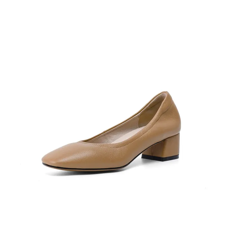 

Zapatos Mujer Square Toe Leather Soft Woman Shoes Medium Heels Pumps Shoes Women's Pumps Shoes Office Ladies Footwear Size 33-40