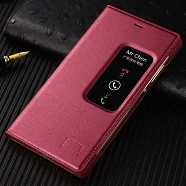 wine red Роскошный кожаный чехол-книжка с окошком для экрана P8 для huawei P8, чехол для телефона с функцией автоматического сна - Цвет: wine red