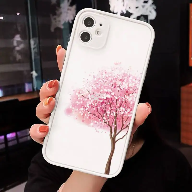 

Cherry blossoms Simple art trees Phone Cases Matte Transparent for iPhone 7 8 11 12 s mini pro X XS XR MAX Plus cover funda