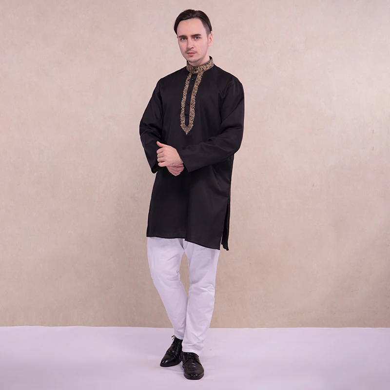 Индийские мужские костюмы черно-белые этнические комплекты с вышивкой удобные