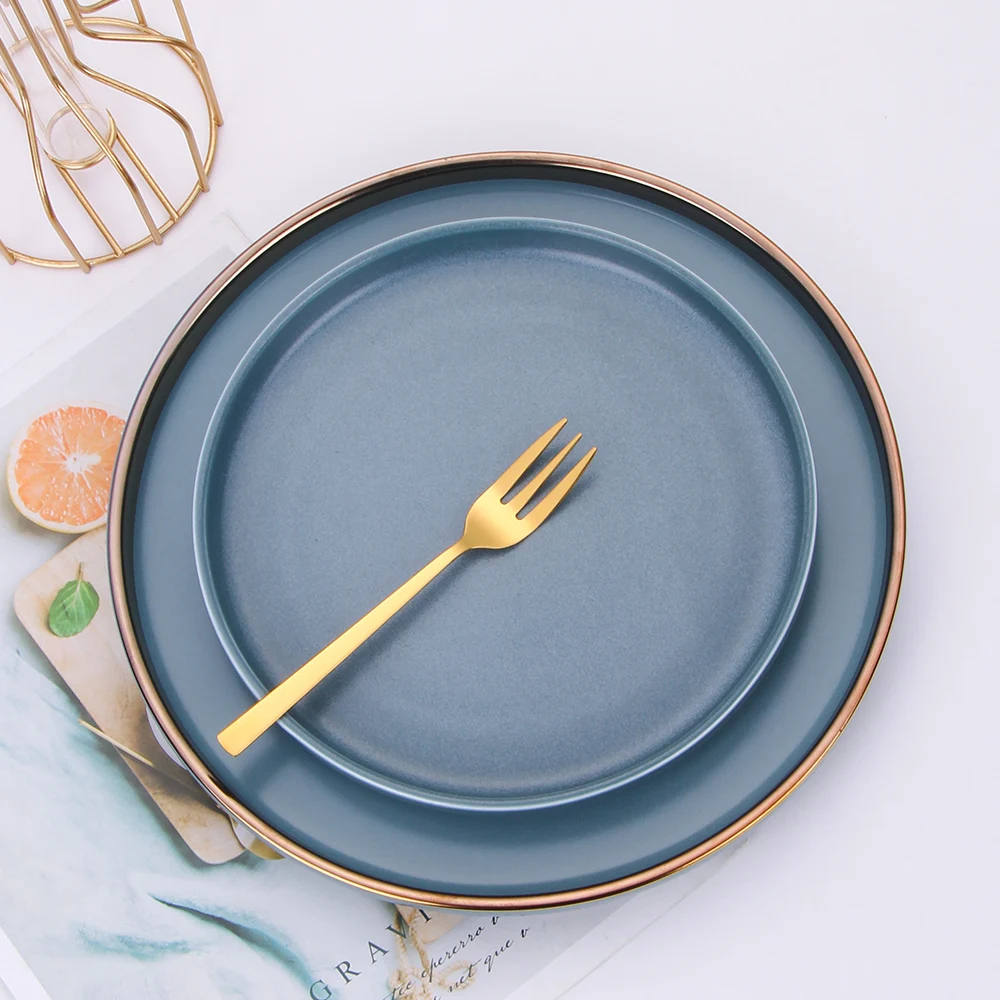 Cutlery Set Gold Stainless Steel 5 Piece with Tea Fork Tableware Dinnerware Spoons Knives Eco Friendly | Дом и сад