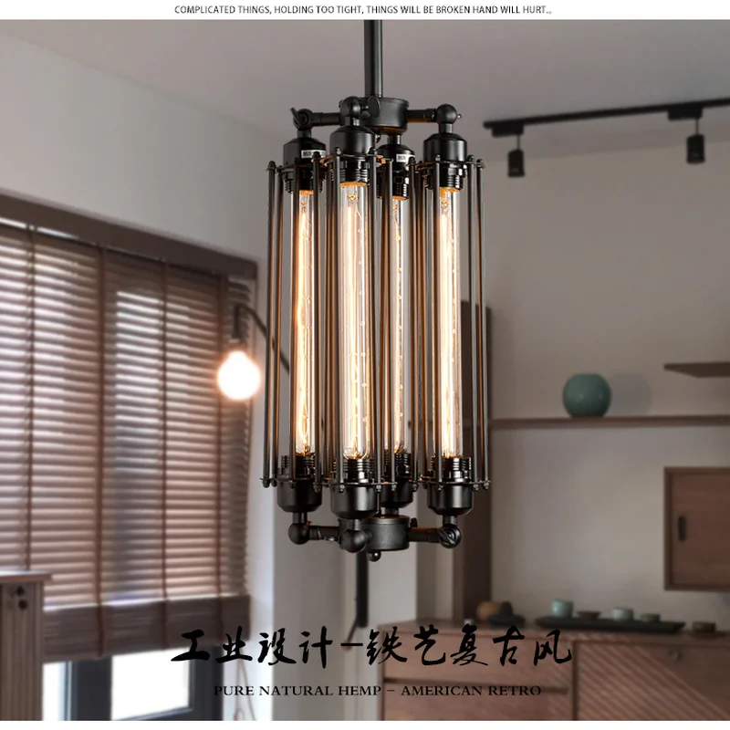 Железный подвесной светильник в стиле лофт с 4 лампочками Эдисона. Ночной клуб