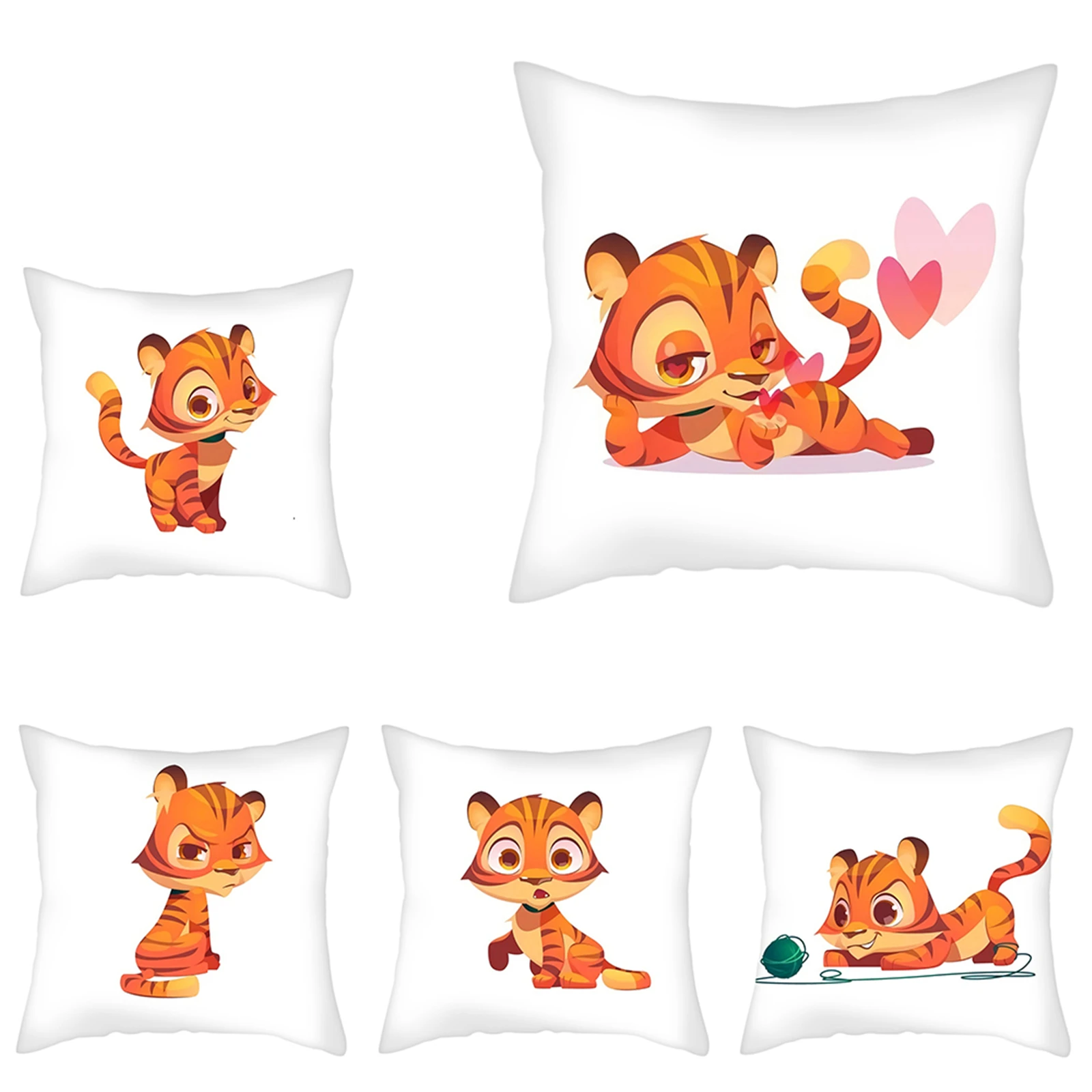 

Fuwatacchi Cute Carton Tiger Printed Cushion Cover Study Room Office Sofa Chair Decoration Comfortable Nap Pillow Cases 45x45cm