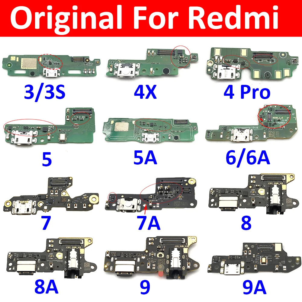 Original For Xiaomi redmi 3 3S 4 Pro 4X 5 5A 6 6A 7 7A 8 8A 9A USB Power Charging Connector Plug Dock Port Mic Flex Cable Board