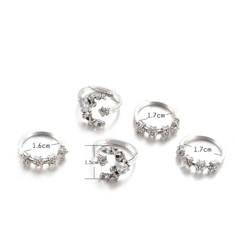 Кольцо регулируемое для женщин Винтажное кольцо с кристаллами луной звездой