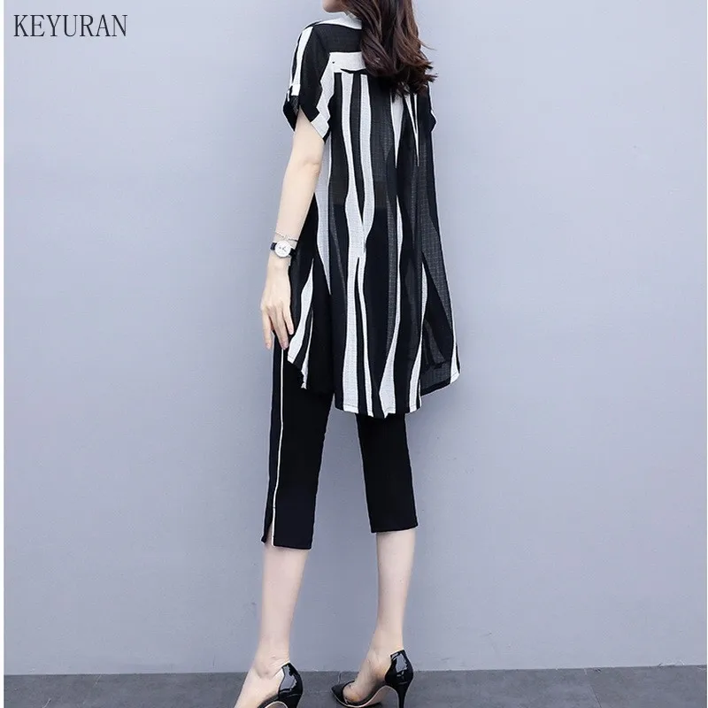 

Plus Size Summer 2 Piece Sets Women Zebra Stripes Print Tassel V-neck Short Sleeve Loose Asymmetric Top and Leggings Suit Outfit