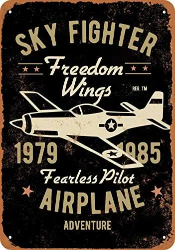 

Sky Fighter Fearless Pilot Airplane Adventure Metal Tin Sign 12 X 8 Inches Retro Vintage Decor