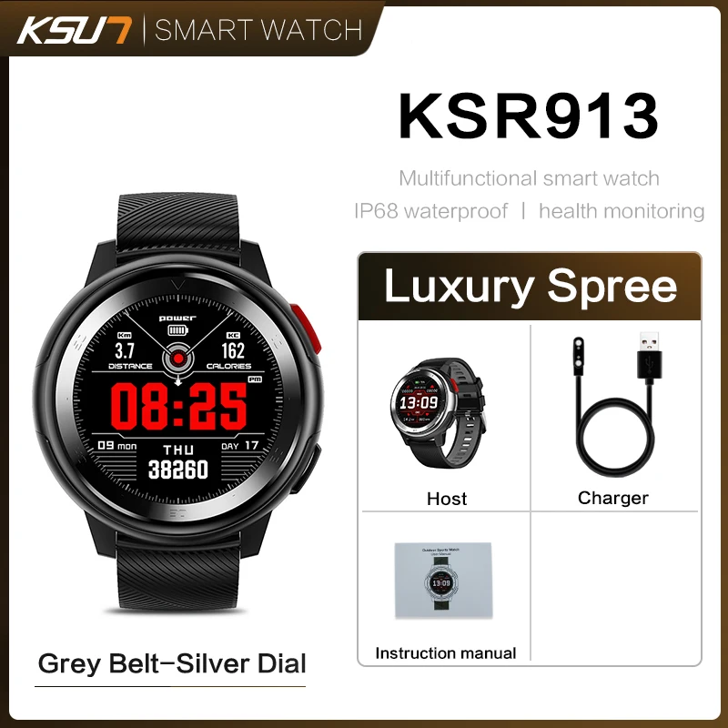 Смарт-часы KSR913, браслет с 20 циферблатами, часы с циферблатом, фитнес-трекер, IP68, водонепроницаемые, с нажатием на сообщение, bluetooth, Смарт-часы для мужчин, смарт-браслет - Цвет: KSR913-Grey