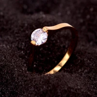 hot 1 carat shiny crystal ring for wedding titanium steel top quality gold color jewelry love gift woman ring wholesale r702