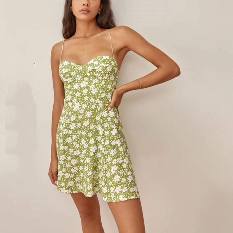 

Summer Women Short Dress Floral Print Sleeveless A-line Backless Elegant Party Dress Vestidos Women Sexy Fashion Clothing