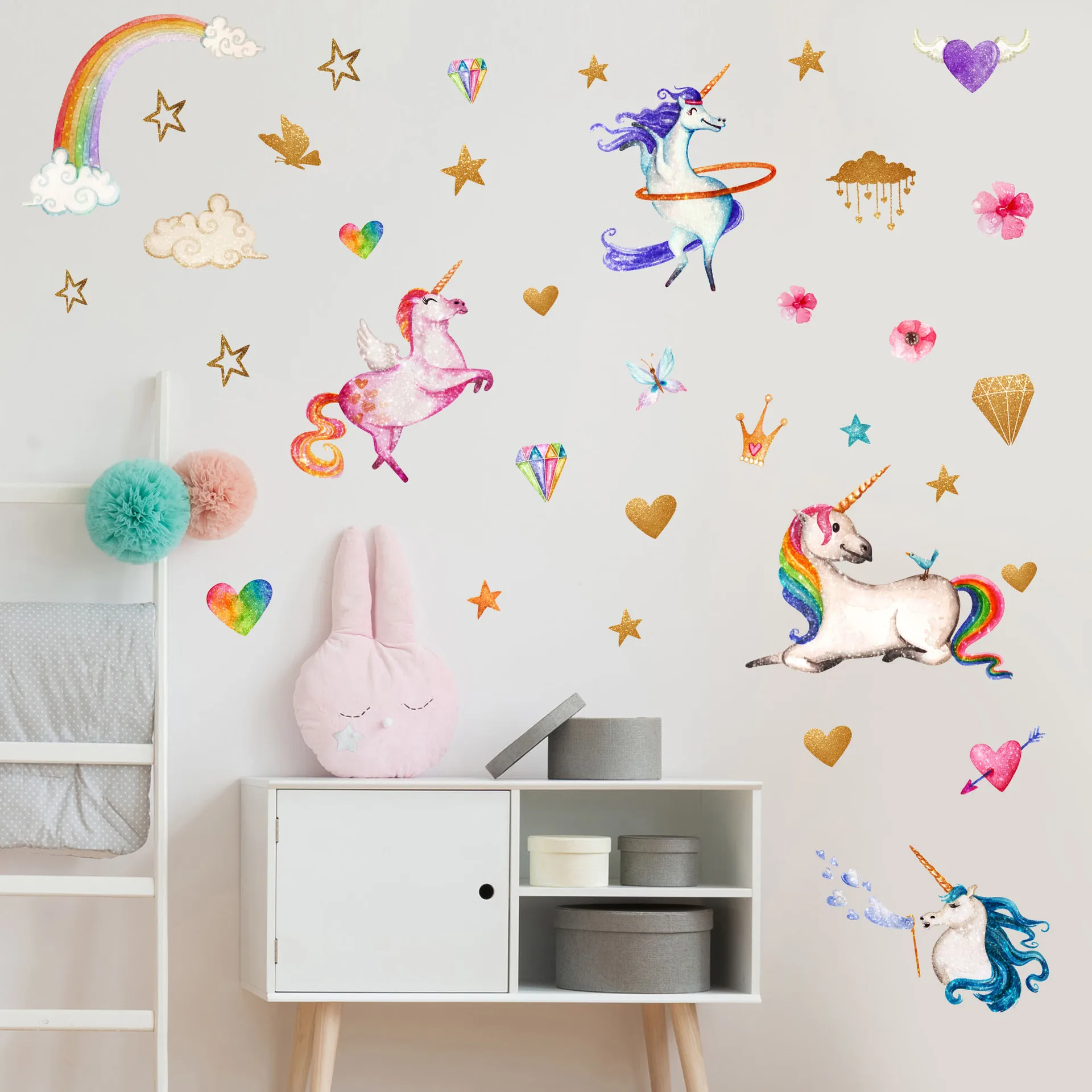 3D Наклейка на стену в виде единорога домашний декор радуга единорог наклейки для
