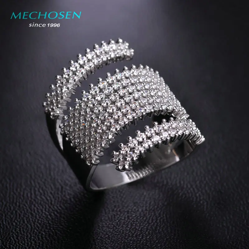 Роскошные блестящие циркониевые кольца для мужчин и женщин MECHOSEN широкие с