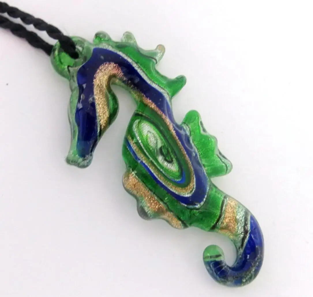 

New Handmade Murano Lampwork Glass Colorful Gold Sand Hippocampus Pendant Fit Necklace Hot Sale Jewelry Gifts LL09