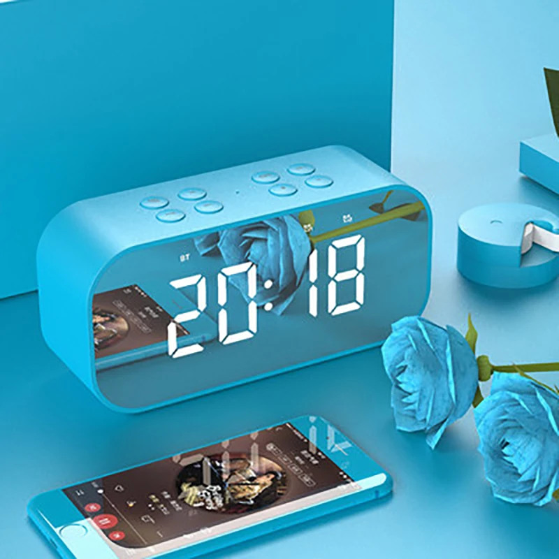 

Portable Bluetooth Wireless Speaker HiFi LED Alarm Clock Mini Mirror Screen Clock Gift Card Bass Mini Speaker TF USB AUX