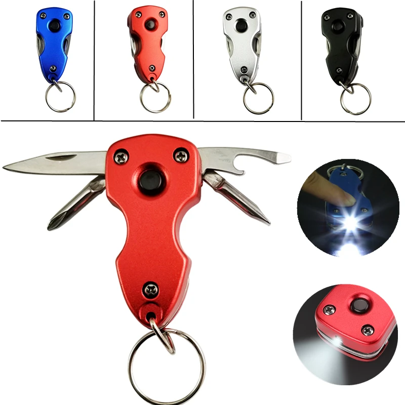 

Portable Multifunction Camping LED Light Screwdriver Bottle Opener EDC Tool Keychain