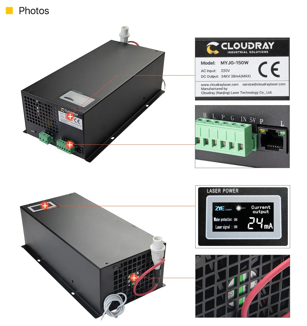 Cloudray 130-150 Вт CO2 лазерный источник питания для CO2 лазерной гравировки, резки MYJG-150W категории