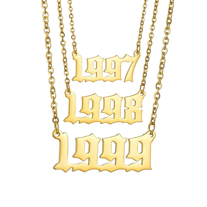 Gold Letter Jewelry Stainless Steel Necklace 1997 1998 1999 Birthday Year Choker Pendants Necklace Lovely Gift for The Mom Kids