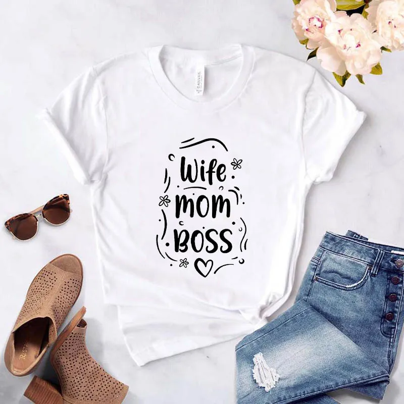 

6 Colors Wife Mom Boss Letter Print T Shirt Women Short Sleeve O Neck Loose Tshirt 2020 Summer Fashion Women Tee Shirt Tops