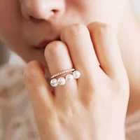 double layer elegant simulated pearl rings for women gold color new fashion wholesale cute gift