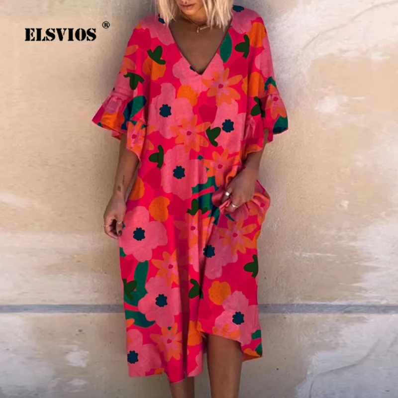 Женское винтажное платье с полурукавами бабочками элегантное свободное пляжное