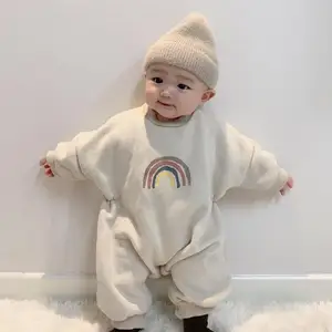 Зимняя теплая плотная одежда для маленьких мальчиков и девочек; Детский комбинезон с длинными рукавами; Радужный комбинезон для новорожденных; Кашемировый комбинезон для малышей