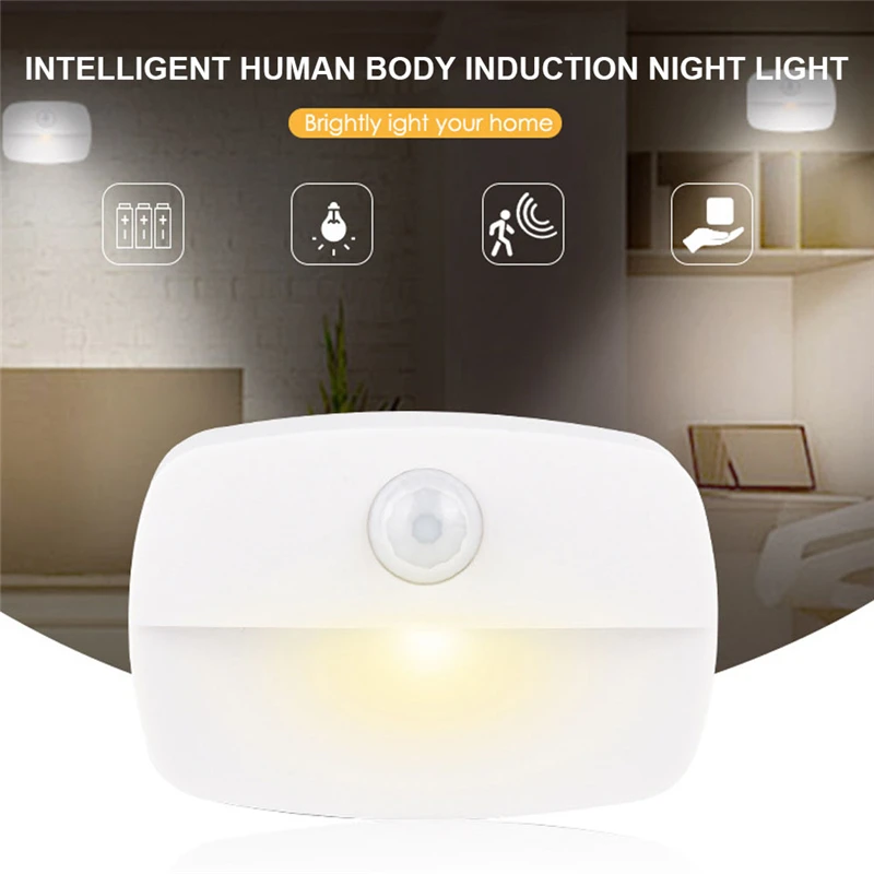 

LED Night Light Human Body Induction Smart Lamp for Cupboard Wardrobe Bedroom Kitchen Hallway Bedside Lamp Battery Operated