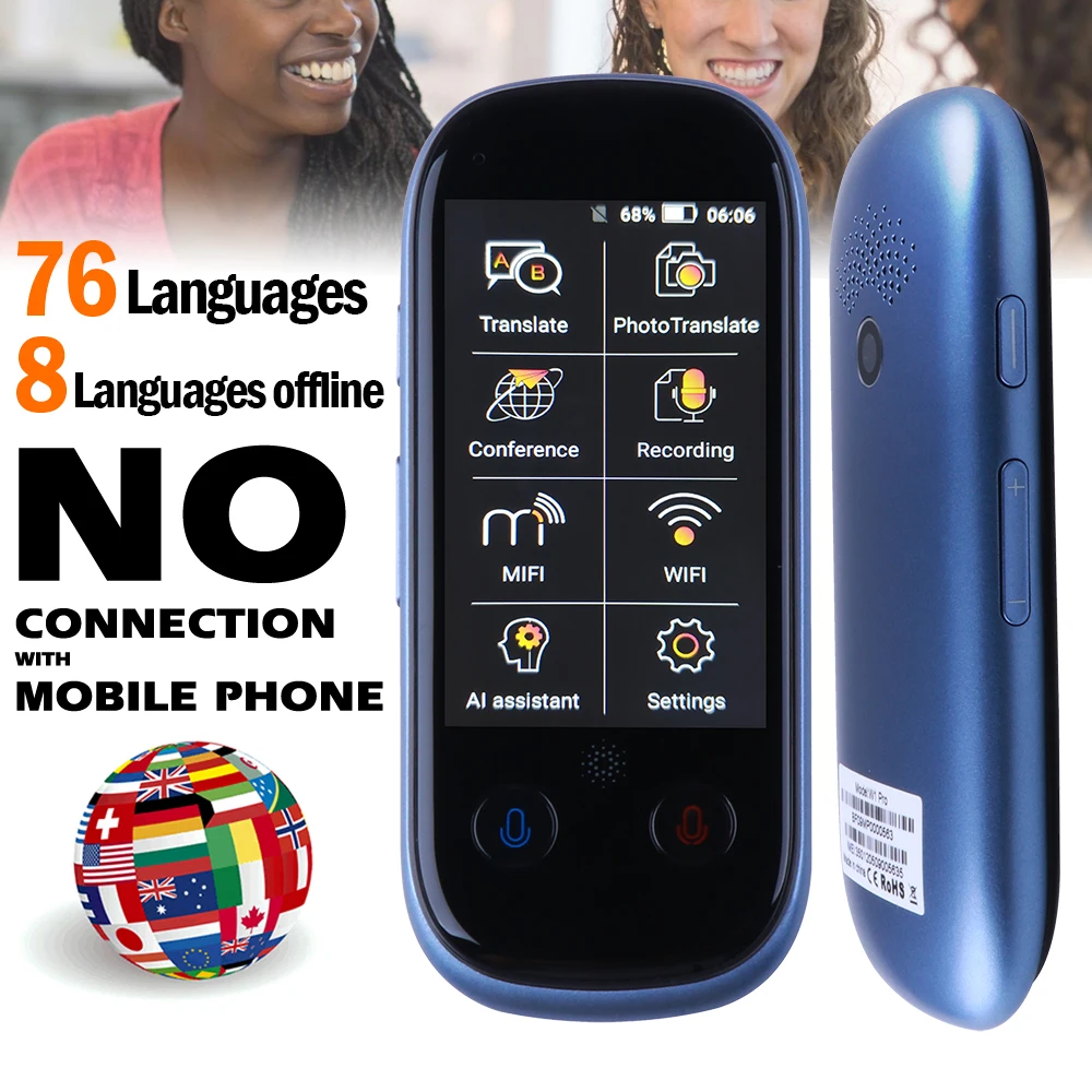 Портативный двусторонний голосовой переводчик W1 PRO 75 многоязычный умный
