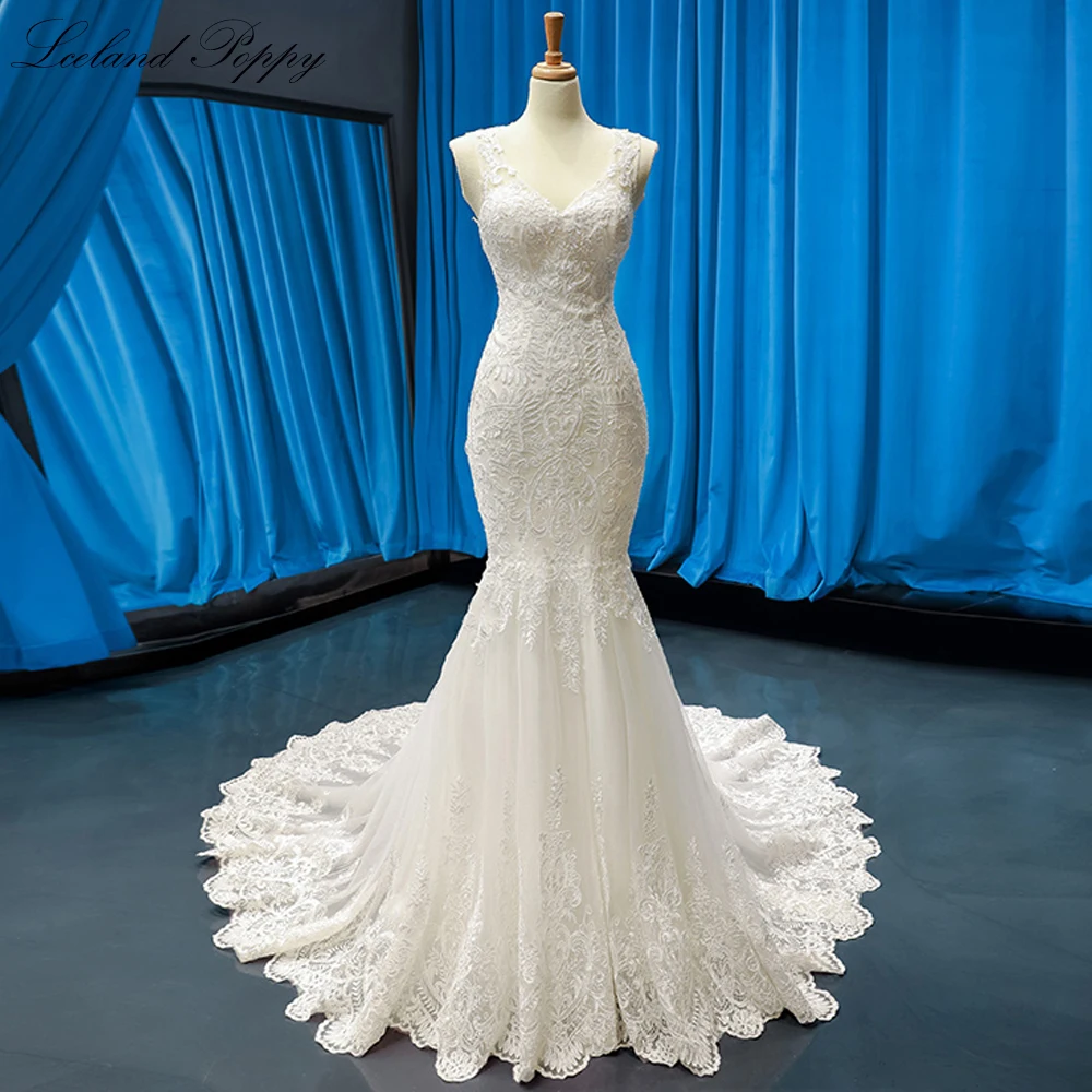 

Кружевное свадебное платье-Русалка с V-образным вырезом, без рукавов