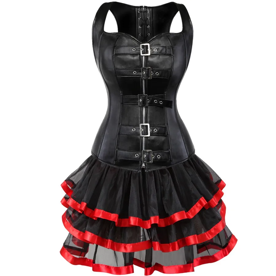 Женский корсет из искусственной кожи мини-юбка |