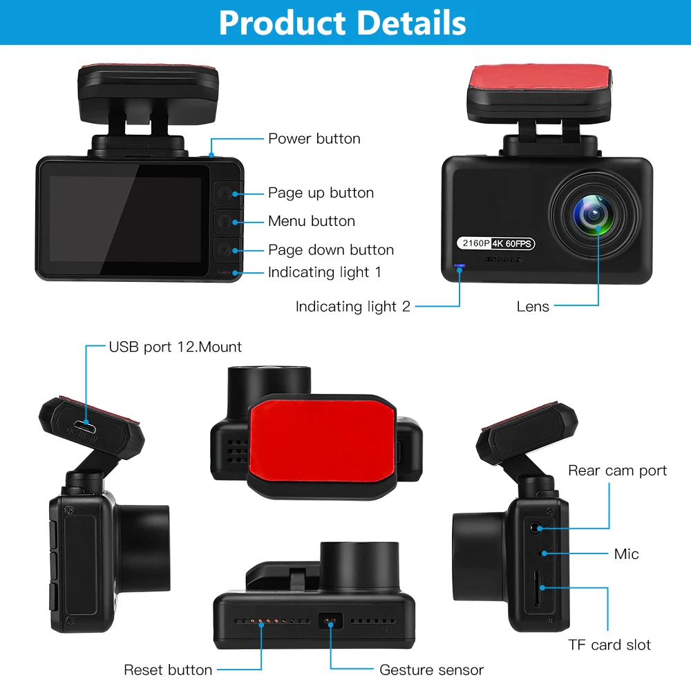 2 45 &quotАвтомобильный WiFi видеорегистратор 4K UHD с двойным объективом камера 170