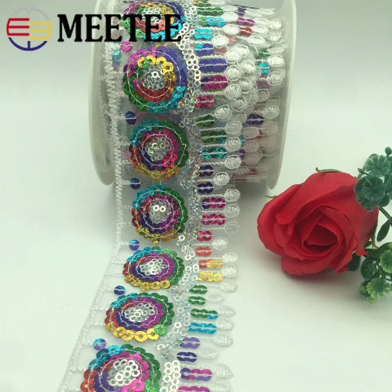 1 шт. (10 ярдов) 3D Цветочная вышитая кружевная отделка с пайетками золотистого и