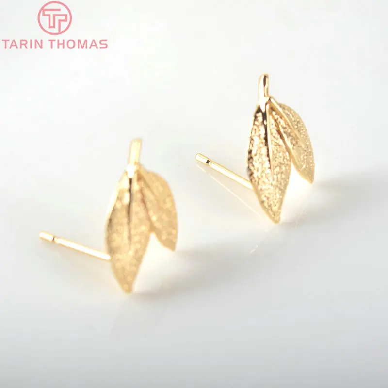 Серьги-гвоздики с листьями из латуни цвет под золото 24 карата 15 х10 мм 10 шт. |